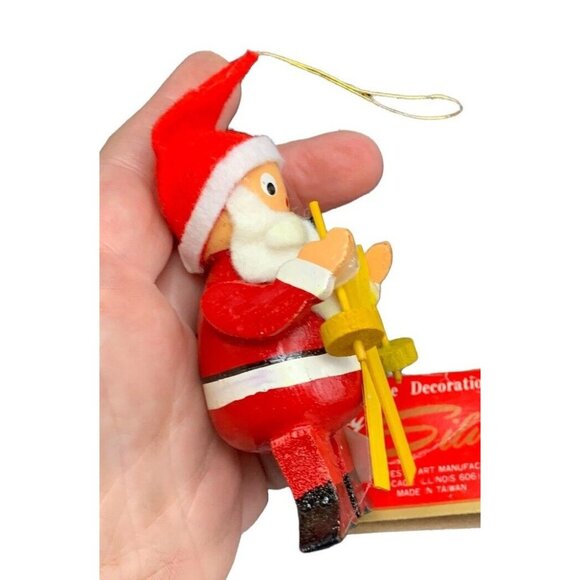 Silvestri Wooden Skiing Santa Christmas Ornament - New in Package Hand Paint - Picture 6 of 9
